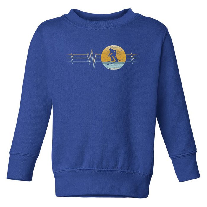 Retro Heartbeat Skiing Sport Lifeline Vintage Ski Gift Funny Gift Toddler Sweatshirt