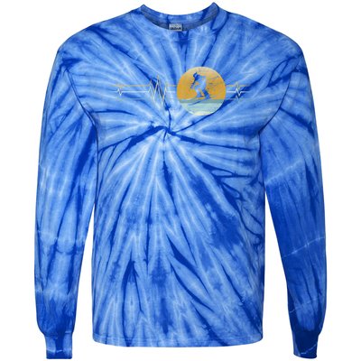 Retro Heartbeat Skiing Sport Lifeline Vintage Ski Gift Funny Gift Tie-Dye Long Sleeve Shirt