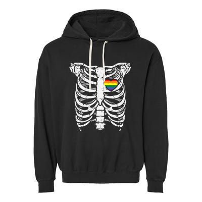 Rainbow Heart Skeleton Xray Halloween Pride Ally Garment-Dyed Fleece Hoodie