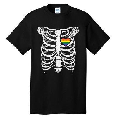 Rainbow Heart Skeleton Xray Halloween Pride Ally Tall T-Shirt