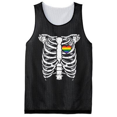 Rainbow Heart Skeleton Xray Halloween Pride Ally Mesh Reversible Basketball Jersey Tank