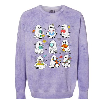 Retro Halloween Science Teacher Ghost Laboratory Teacher Colorblast Crewneck Sweatshirt