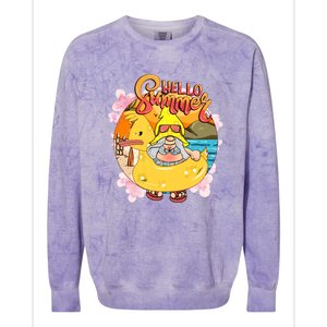 Retro Hello Summer Funny Gnome Beach Life Vacay Mode On Cute Gift Colorblast Crewneck Sweatshirt