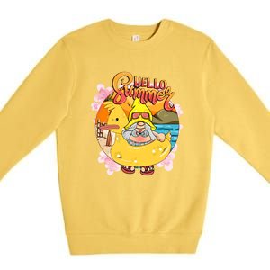 Retro Hello Summer Funny Gnome Beach Life Vacay Mode On Cute Gift Premium Crewneck Sweatshirt