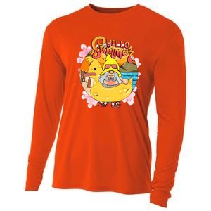 Retro Hello Summer Funny Gnome Beach Life Vacay Mode On Cute Gift Cooling Performance Long Sleeve Crew