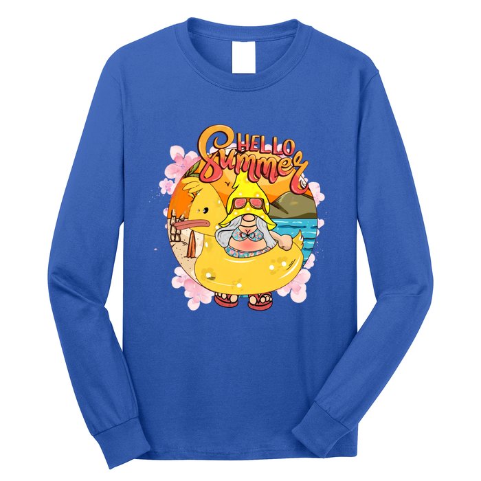 Retro Hello Summer Funny Gnome Beach Life Vacay Mode On Cute Gift Long Sleeve Shirt