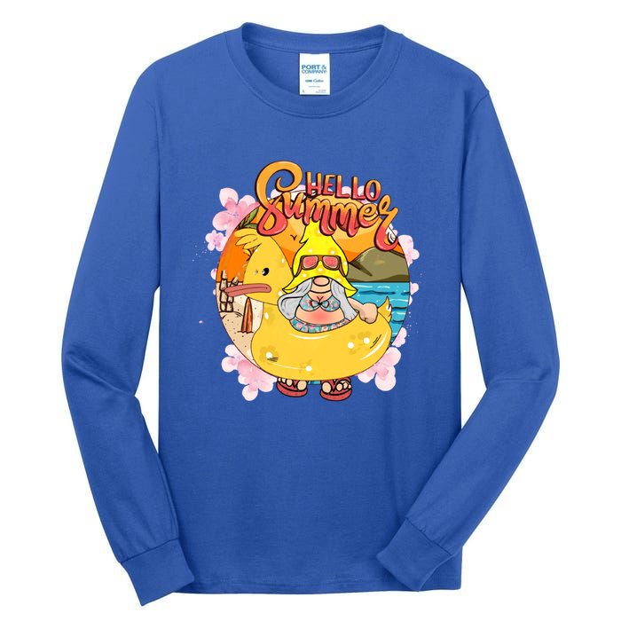 Retro Hello Summer Funny Gnome Beach Life Vacay Mode On Cute Gift Tall Long Sleeve T-Shirt