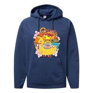 Retro Hello Summer Funny Gnome Beach Life Vacay Mode On Cute Gift Performance Fleece Hoodie