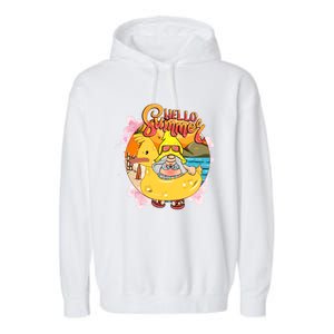 Retro Hello Summer Funny Gnome Beach Life Vacay Mode On Cute Gift Garment-Dyed Fleece Hoodie