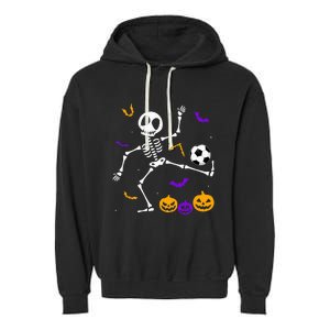 Retro Halloween Soccer Player Skeleton Soccer Lover Garment-Dyed Fleece Hoodie