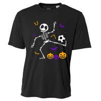 Retro Halloween Soccer Player Skeleton Soccer Lover Cooling Performance Crew T-Shirt