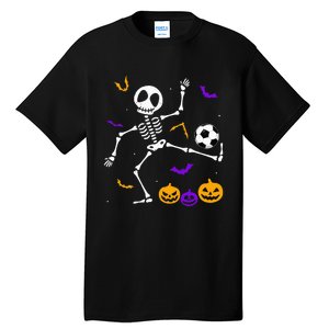 Retro Halloween Soccer Player Skeleton Soccer Lover Tall T-Shirt