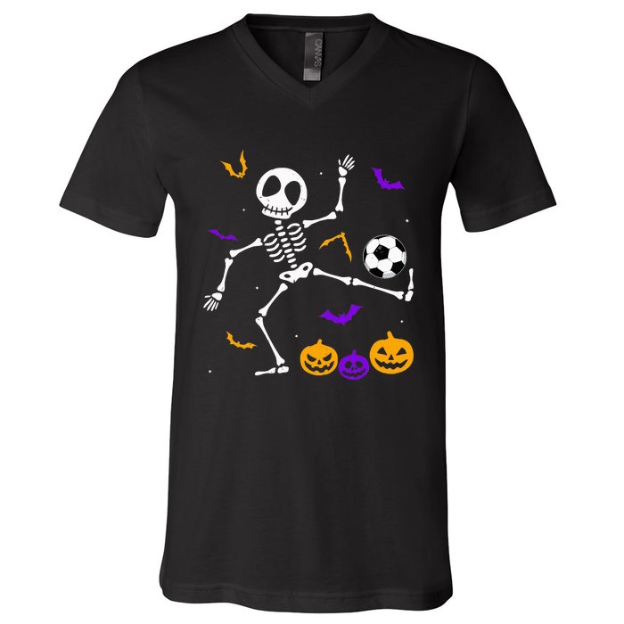 Retro Halloween Soccer Player Skeleton Soccer Lover V-Neck T-Shirt