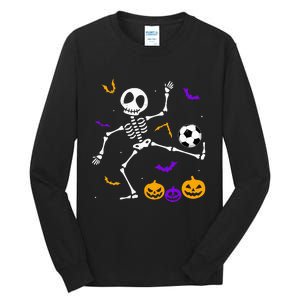 Retro Halloween Soccer Player Skeleton Soccer Lover Tall Long Sleeve T-Shirt