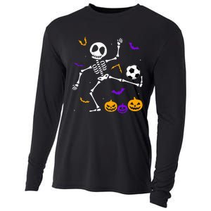 Retro Halloween Soccer Player Skeleton Soccer Lover Cooling Performance Long Sleeve Crew