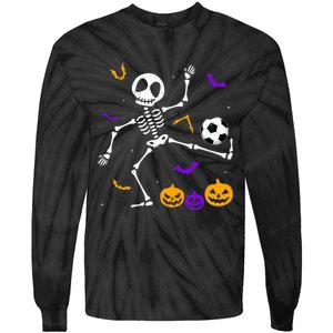 Retro Halloween Soccer Player Skeleton Soccer Lover Tie-Dye Long Sleeve Shirt