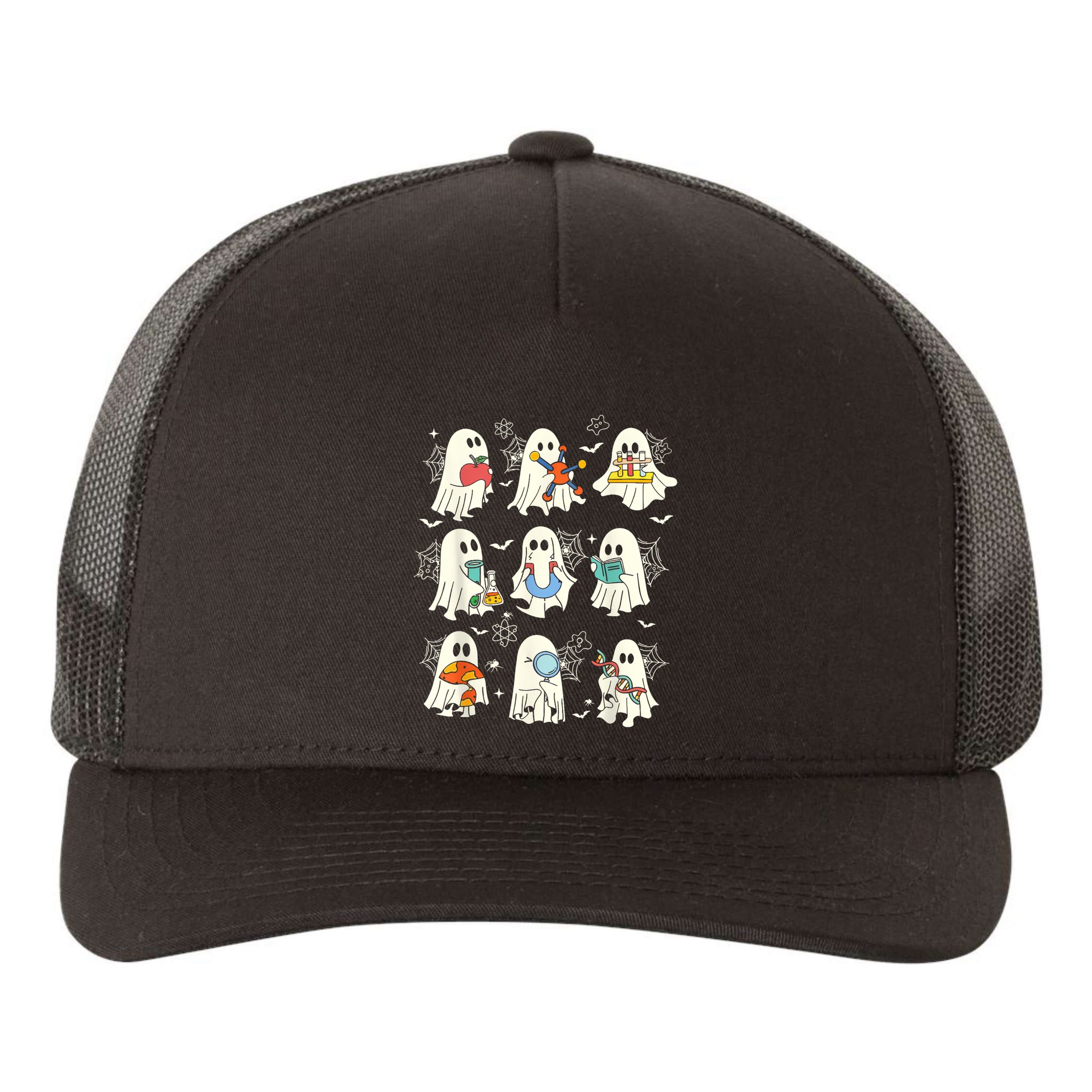 Retro Halloween Science Teacher Ghost Laboratory Teacher Yupoong Adult 5-Panel Trucker Hat