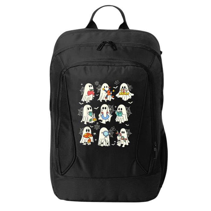 Retro Halloween Science Teacher Ghost Laboratory Teacher City Backpack