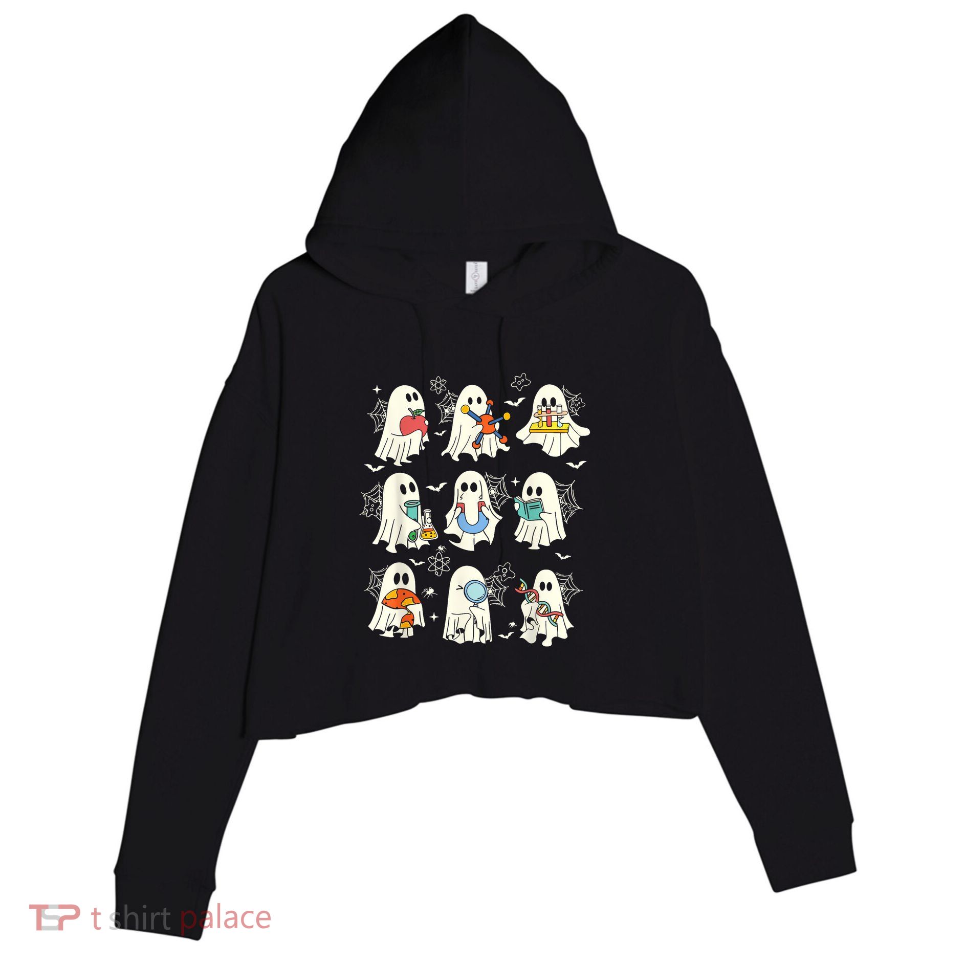 Retro Halloween Science Teacher Ghost Laboratory Teacher Crop Fleece Hoodie