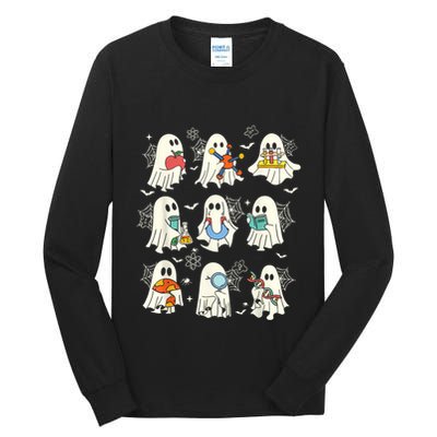 Retro Halloween Science Teacher Ghost Laboratory Teacher Tall Long Sleeve T-Shirt