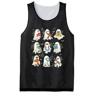 Retro Halloween Science Teacher Ghost Laboratory Teacher Mesh Reversible Basketball Jersey Tank