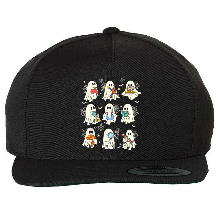 Retro Halloween Science Teacher Ghost Laboratory Teacher Wool Snapback Cap