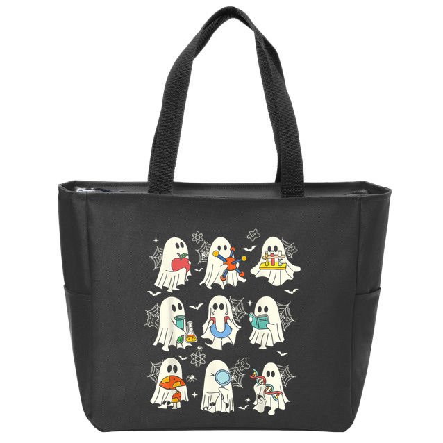 Retro Halloween Science Teacher Ghost Laboratory Teacher Zip Tote Bag