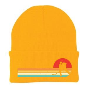 Retro Hockey Striped Logo Knit Cap Winter Beanie