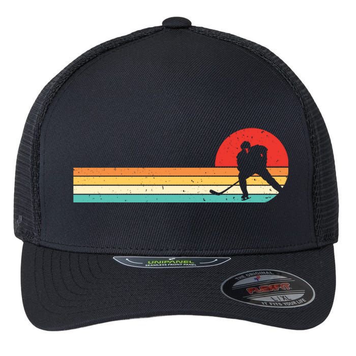 Retro Hockey Striped Logo Flexfit Unipanel Trucker Cap