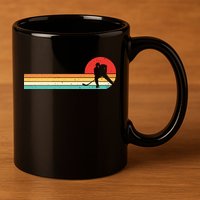 Retro Hockey Striped Logo 11oz C Handle Ceramic Mug