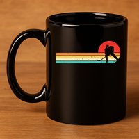 Retro Hockey Striped Logo 11oz C Handle Ceramic Mug
