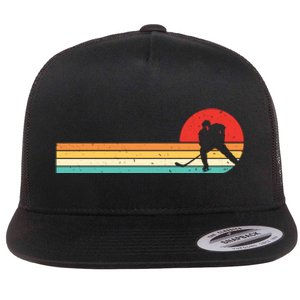 Retro Hockey Striped Logo Flat Bill Trucker Hat