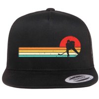 Retro Hockey Striped Logo Flat Bill Trucker Hat