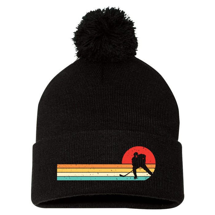 Retro Hockey Striped Logo Pom Pom 12in Knit Beanie