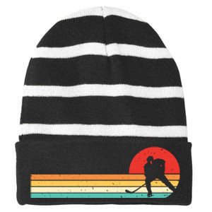 Retro Hockey Striped Logo Striped Beanie with Solid Band