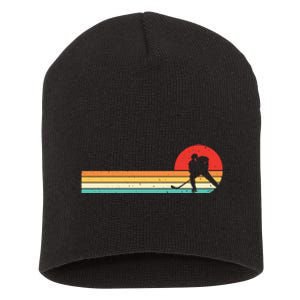 Retro Hockey Striped Logo Short Acrylic Beanie