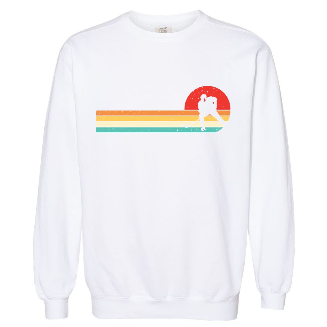 Retro Hockey Striped Logo Garment-Dyed Sweatshirt