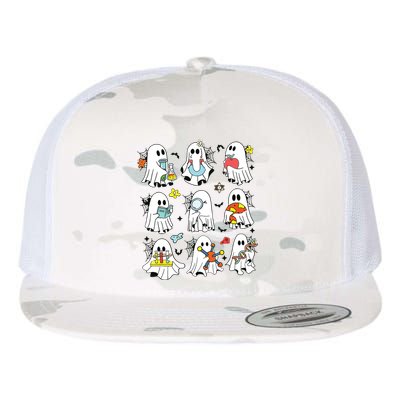 Retro Halloween Science Teacher Ghost Laboratory Teacher Flatbill Hat