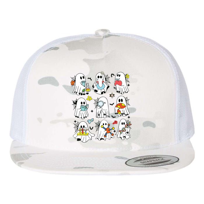 Retro Halloween Science Teacher Ghost Laboratory Teacher Flat Bill Trucker Hat