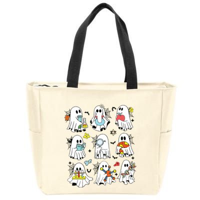 Retro Halloween Science Teacher Ghost Laboratory Teacher Zip Tote Bag
