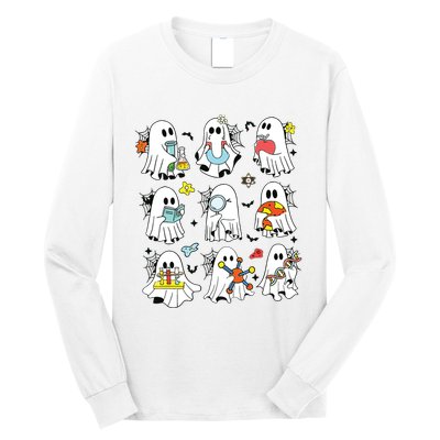 Retro Halloween Science Teacher Ghost Laboratory Teacher Long Sleeve Shirt