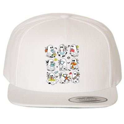 Retro Halloween Science Teacher Ghost Laboratory Teacher Wool Snapback Cap