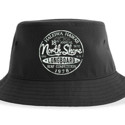Retro Hawaii Surf Vintage Pacific Beach Long Board Wave Sustainable Bucket Hat