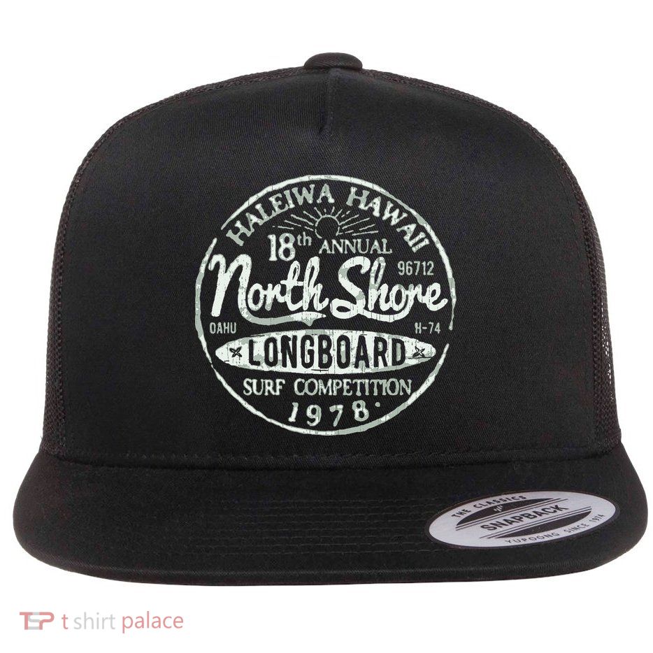Retro Hawaii Surf Vintage Pacific Beach Long Board Wave Flatbill Hat