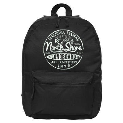 Retro Hawaii Surf Vintage Pacific Beach Long Board Wave 16 in Basic Backpack