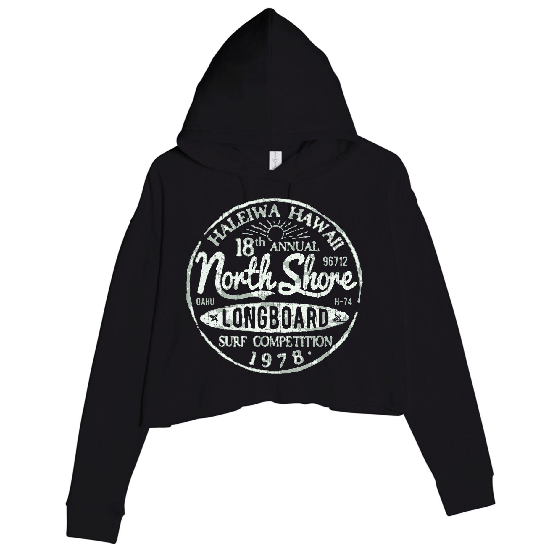 Retro Hawaii Surf Vintage Pacific Beach Long Board Wave Crop Fleece Hoodie