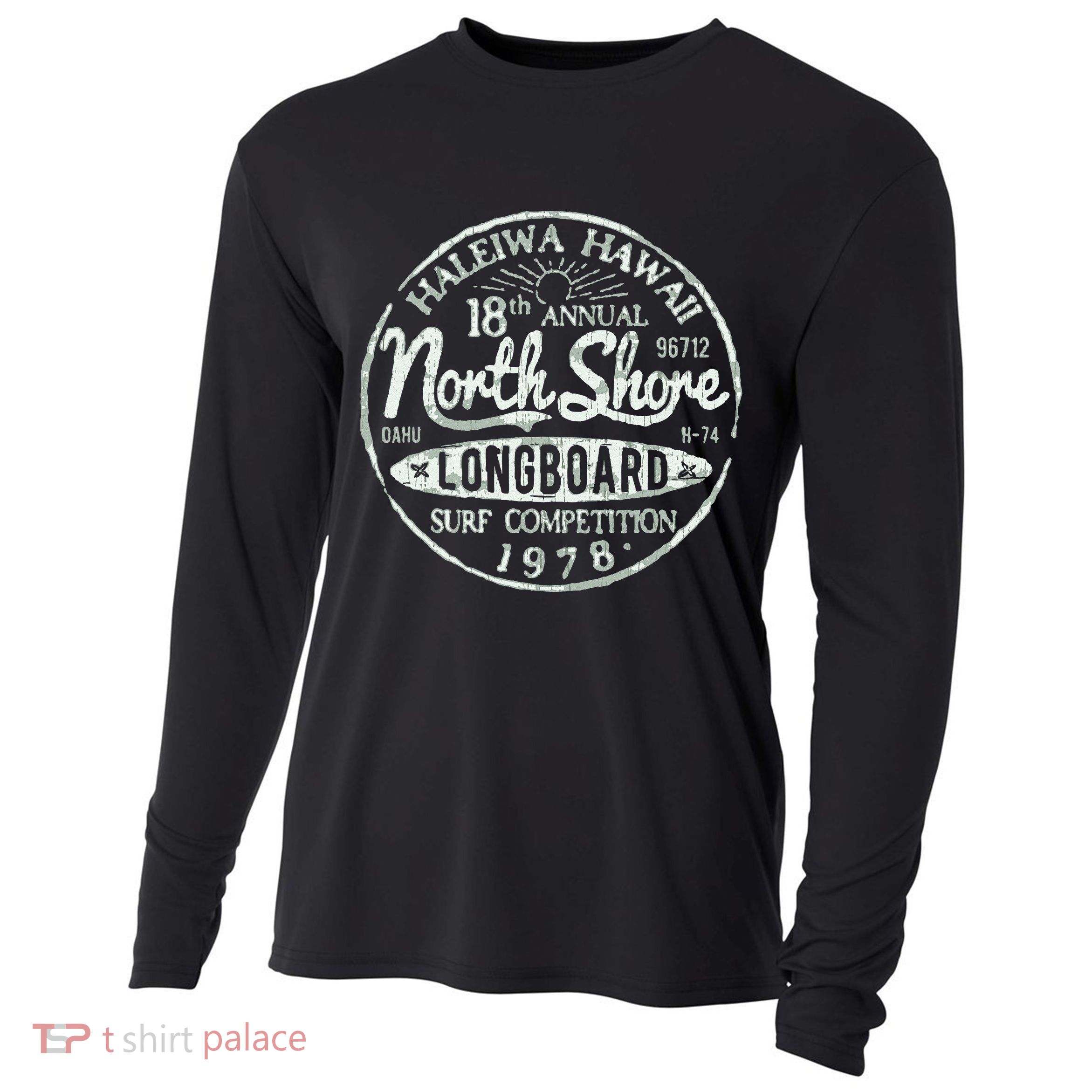 Retro Hawaii Surf Vintage Pacific Beach Long Board Wave Cooling Performance Long Sleeve Crew