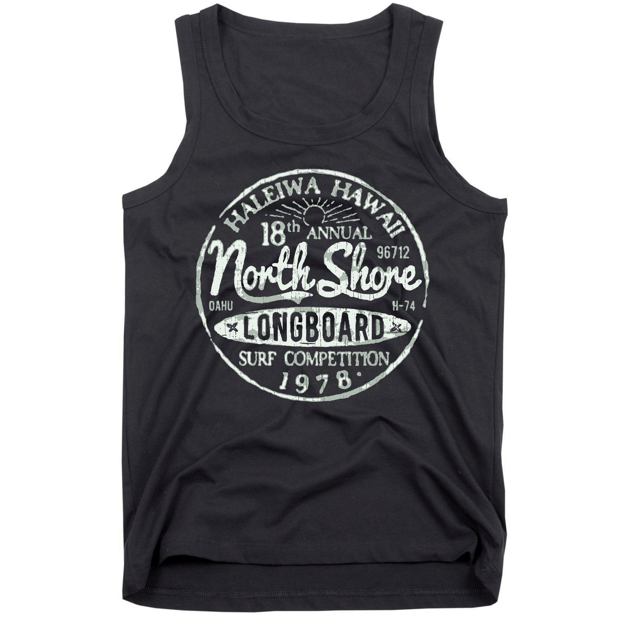 Retro Hawaii Surf Vintage Pacific Beach Long Board Wave Tank Top