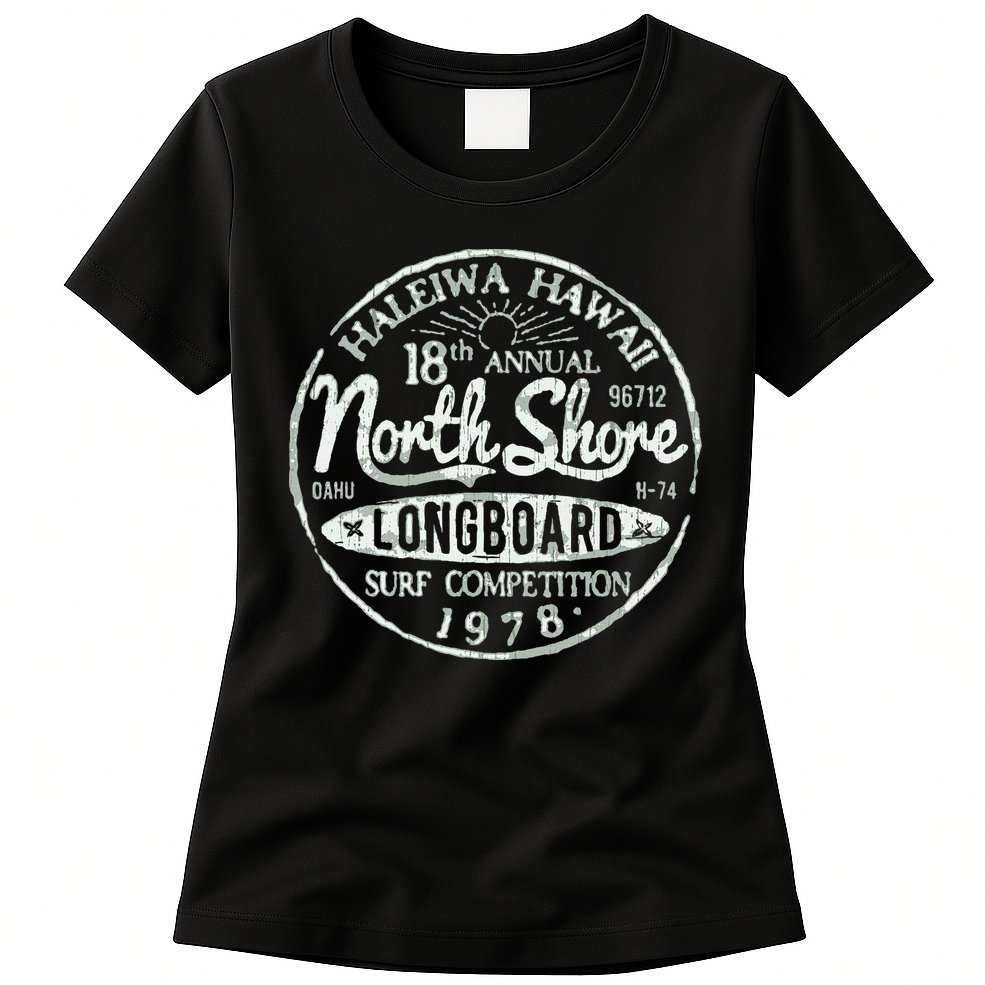 Retro Hawaii Surf Vintage Pacific Beach Long Board Wave Womens T-Shirt