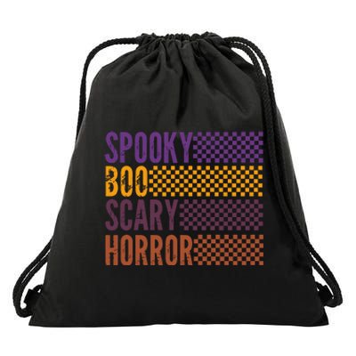 Retro Halloween Spooky Boo Scary Horror Halloween Vibes Spooky Drawstring Bag